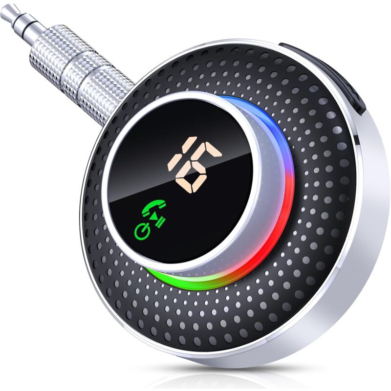 Adaptateur Bluetooth Voiture 5.3, Recepteur Bluetooth Jack AUX 3,5 mm [Bouton Agrandi & Écran LED], Adaptateur Bluetooth pour Autoradio/Maison