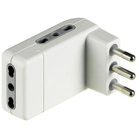 Adaptateur Bticino d'angle à faible encombrement 3 prises bipasso et fiche 16A blanc S3606DE