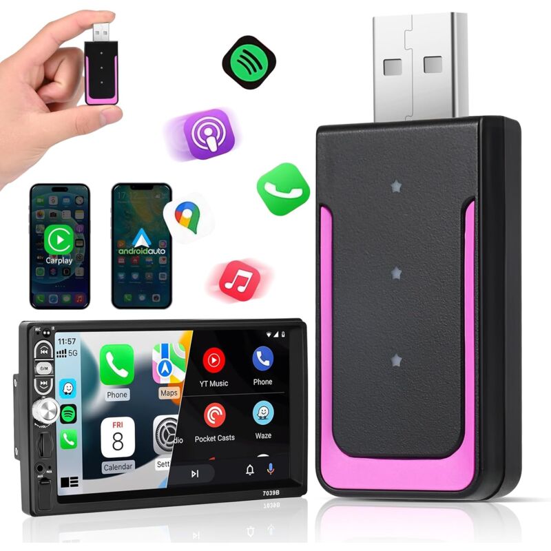 Adaptateur Car-Play sans Fil, Adaptateur sans Fil Automatique Mini Edition, Convertit Le Dongle Car-Play Filaire en sans Fil Plug & Play Car-Play