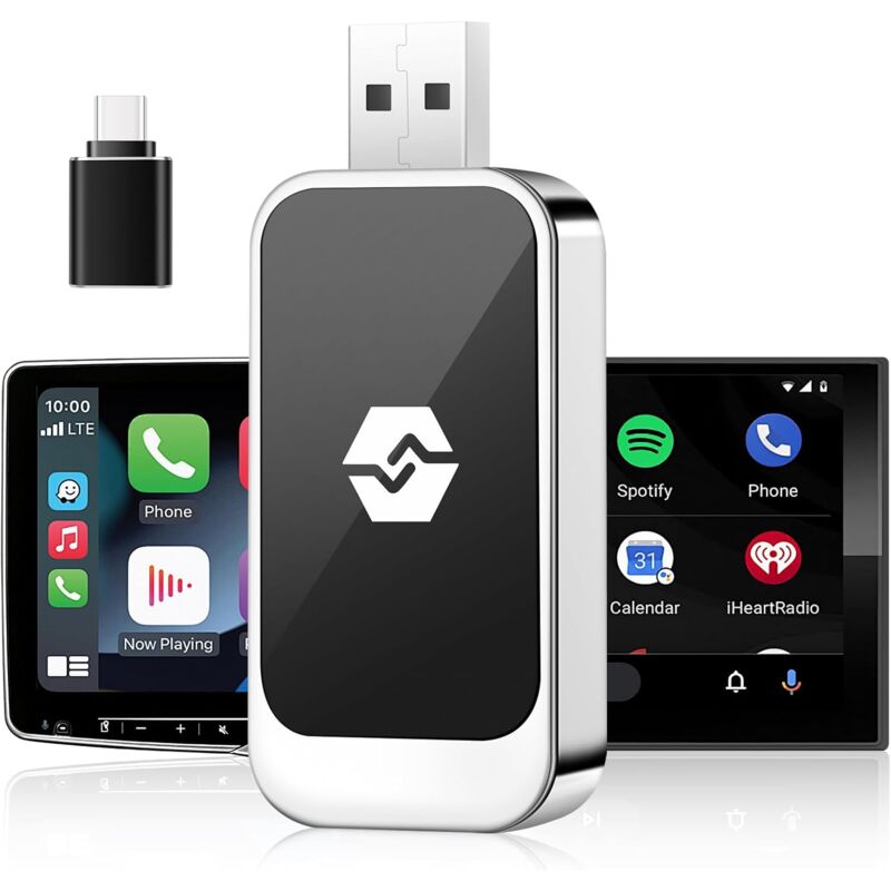 Adaptateur Car-Play sans Fil pour iOS et Android, Euakee Le Plus Petit et Le Plus Rapide Adaptateur Car-Play sans Fil, Plug & Play Convertir Les