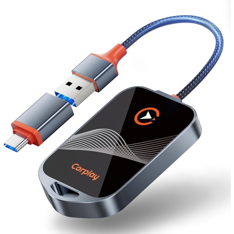 Adaptateur CarPlay sans Fil, 2 en 1 Adaptateur CarPlay Wireless pour Plug and Play, Convertit Filaire en Carplay sans Fil, pour iOS 10 et Supérieur &