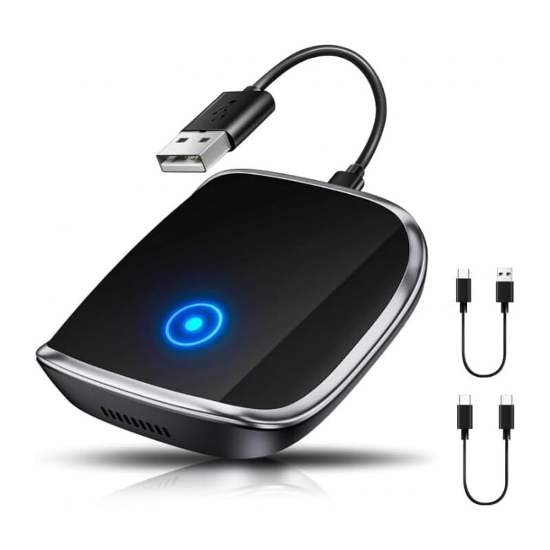 Adaptateur Carplay sans Fil 2 en 1 pour Voiture Carplay/Android avec Adaptateur Type - C pour Convertir Rapidement Carplay Filaire en Plug et Play