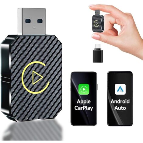 Adaptateur Carplay sans Fil, 2 en 1 Wireless Carplay Adapter for iOS 10+ & Android 11+, Adaptateur CarPlay sans Fil USB C Compatible avec Les Voitures à Partir De 2016 (Noir)