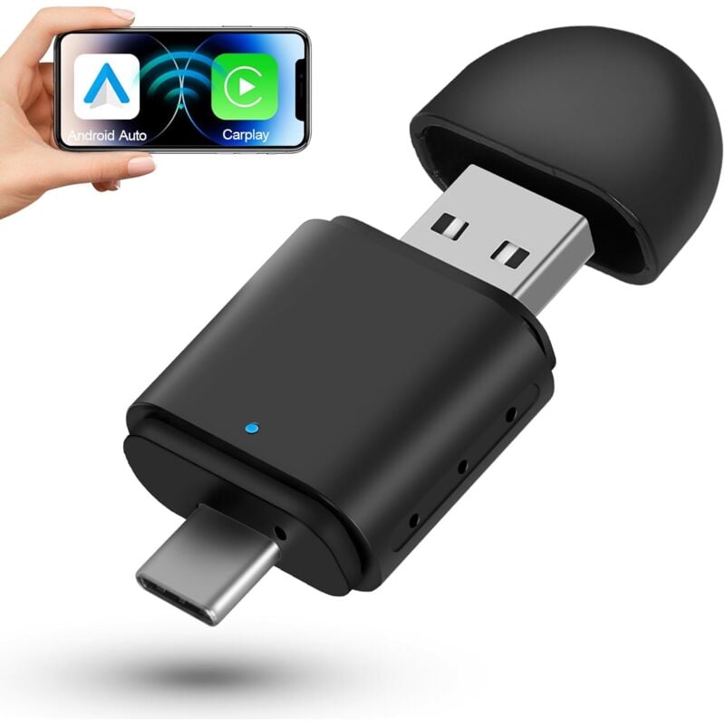 Adaptateur Carplay sans Fil & Adaptateur Android Auto sans Fil, sans Fil Carplay Logiciel Chien pour iOS/Android Auto, 5.8GHz WiFi, Type-C/USB Plug &