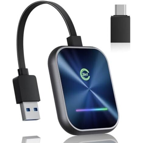 Adaptateur Carplay Sans Fil - Bluetooth 5.3 - Compatible iPhone iOS 10+ et Android Auto - Pour Autoradio d'Origine avec Port USB/USB-C - 1 Pièce