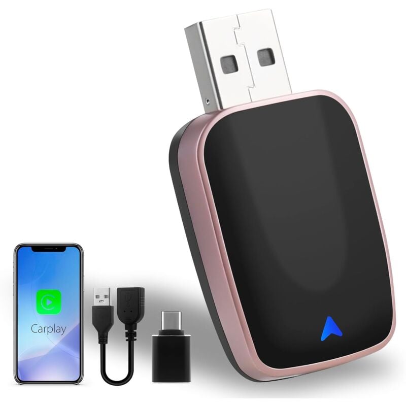 Adaptateur Carplay sans Fil Convertit Car Play Filaire en sans Fil, Plug and Play CarPlay USB Dongle pour iOS 12+ et Voitures avec Car Play