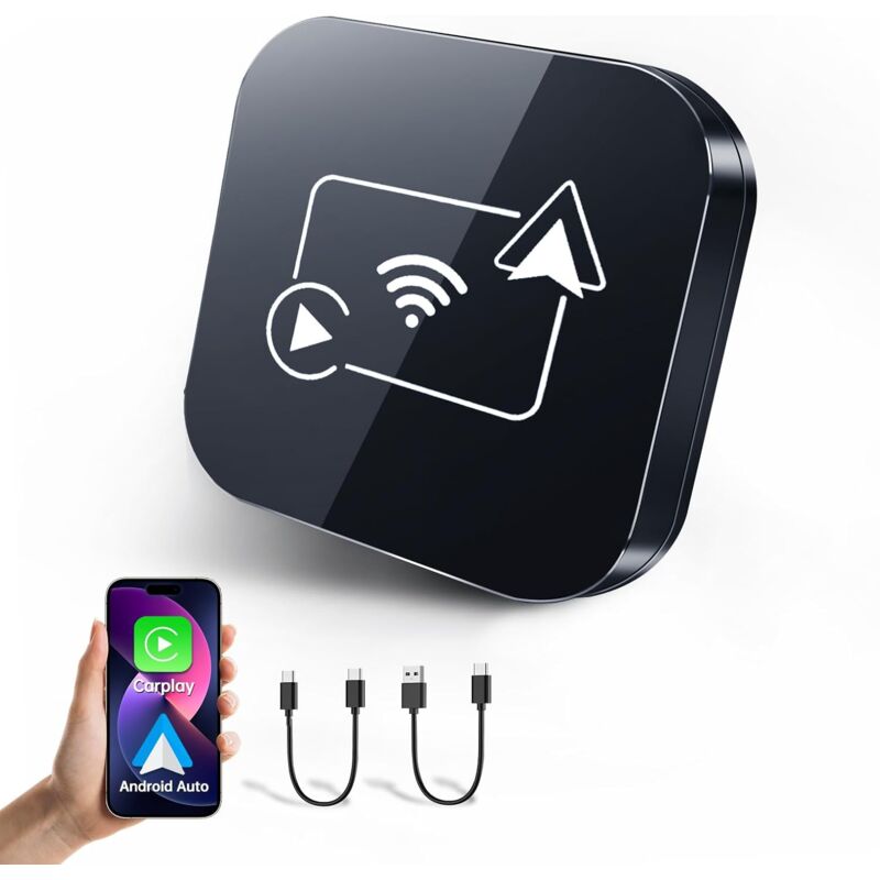 Adaptateur Carplay sans fil pour Apple iPhone 2024 Upgrade 2 in 1 Mini Car Play Dongle Converts Wired Carplay/Android Auto to Wireless Plug and Play