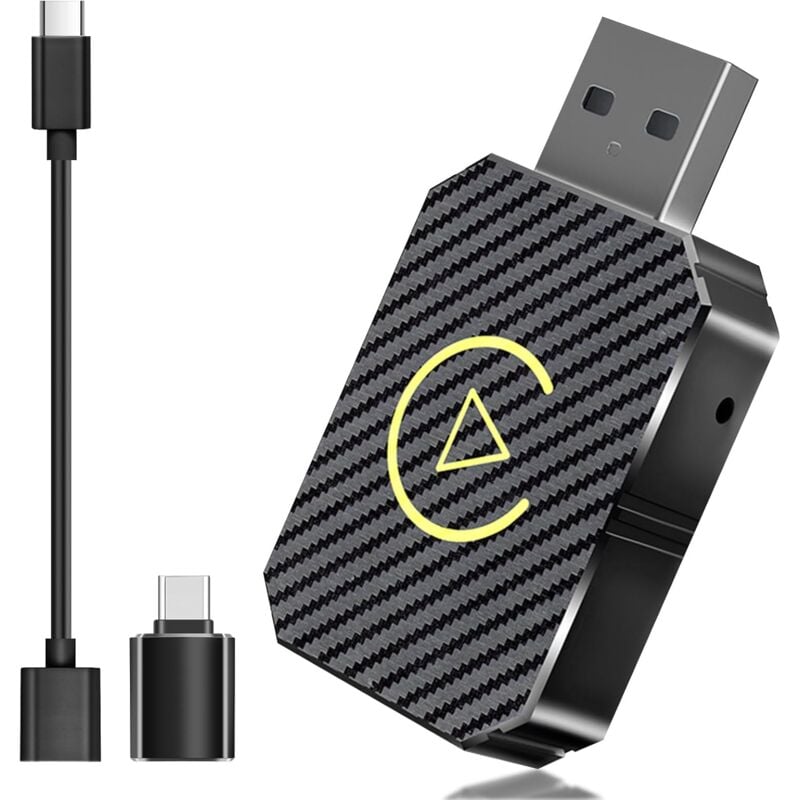 Adaptateur CarPlay sans fil pour Apple iPhone, adaptateur sans fil carplay avec câble d'extension USB & USB-C/Type-C, Compatible avec Les Voitures à