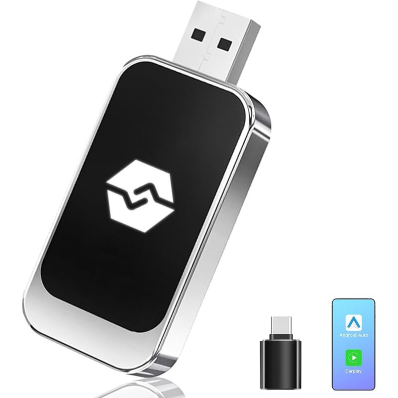 Adaptateur CarPlay sans Fil pour iOS, 2-in-1 CarPlay sans Fil & Android Auto sans Fil Adaptateur, Convertir Filaire en CarPlay sans Fil, Plug and Play