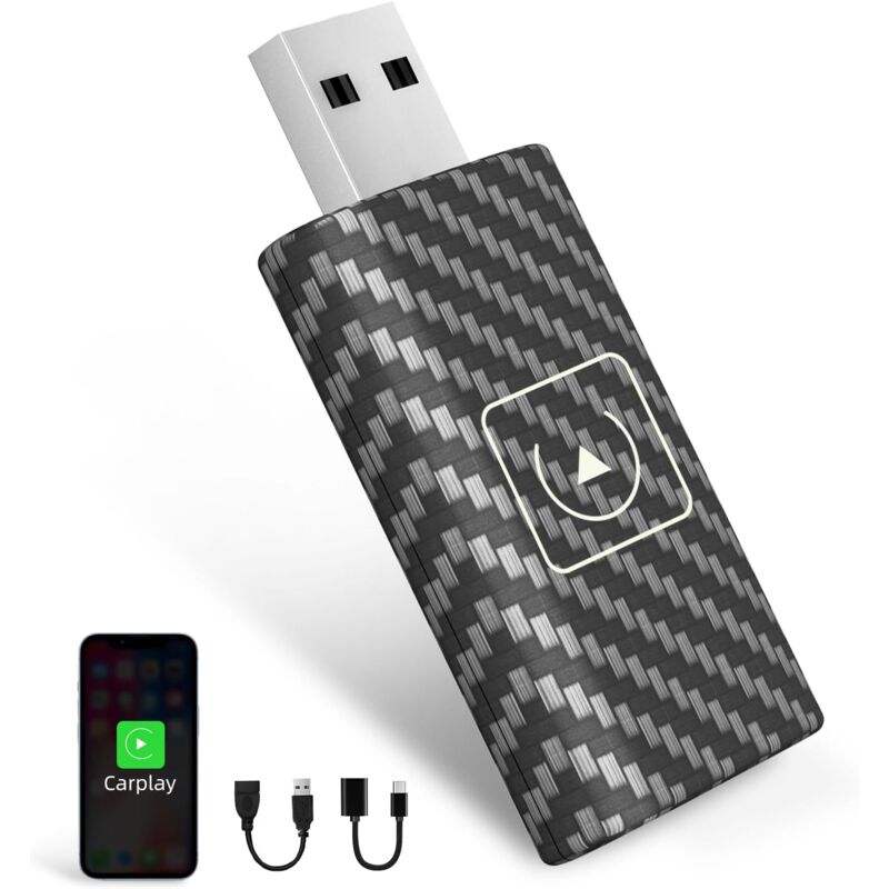 Adaptateur CarPlay sans Fil pour iOS, 2024 Dongle CarPlay Wireless, 5GHz Wi-FI Adaptateur pour Petite Voiture Stable et Facile à Utiliser, Plug and