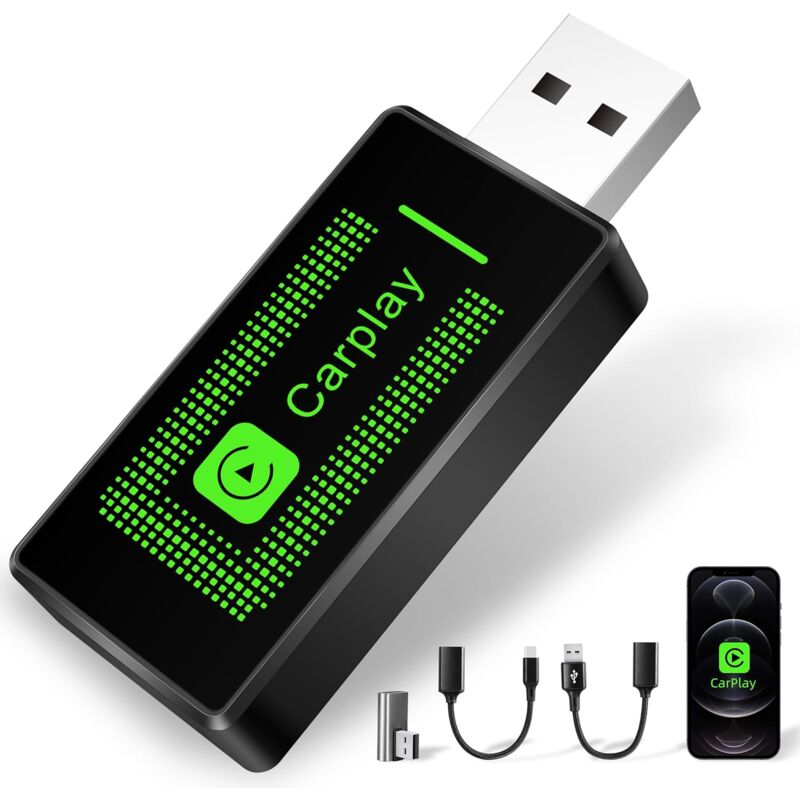 Adaptateur Carplay sans Fil pour iPhone, Mise à Niveau 2024, clé USB CarPlay, Facile à Brancher et à Jouer, Compatible avec Les Voitures à partir de