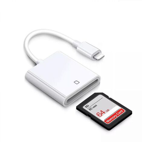Adaptateur Carte Mémoire SD TF - Lecteur Carte pour iPhone 13 12 avec Connecteur Lightning 8 broches - Compatible iOS 13 et Supérieur - Pour Importer Photos Vidéos depuis Appareil Photo - 1 Pièce