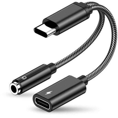 Adaptateur Casque USB C vers Jack 3.5mm, 2 en 1 Type C Audio Charge Adaptateur Câble, Adaptateur Câble Audio Écouteur Tressé Type C pour Samsung Galaxy S23/S22/S21, Huawei P40