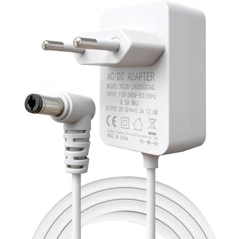 Adaptateur Chargeur 24V 0.5A pour Diffuseurs d’Huiles Essentielles, Chargeur dc 5v, Chargeur Babyphone Caméra, Câble d’Alimentation DC 5.5  2.1mm de 1,4m, Pour Divers Appareils de Charge Adaptés