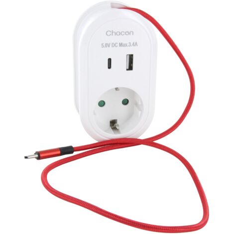 Adaptateur compact Schuko 16A + ports USB-A/C - Chacon