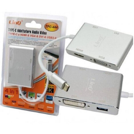 Adaptateur Convertisseur 4in1 Audio Video Type-c Vers Vga Hdmi Dvi Usb3.0 Tpc-444