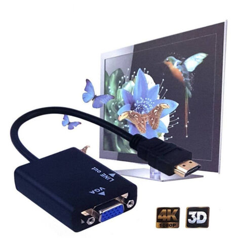 Adaptateur Convertisseur Entrée Hdmi Mâle Sortie Vga Femelle Sortie Audio 3,5 Mm