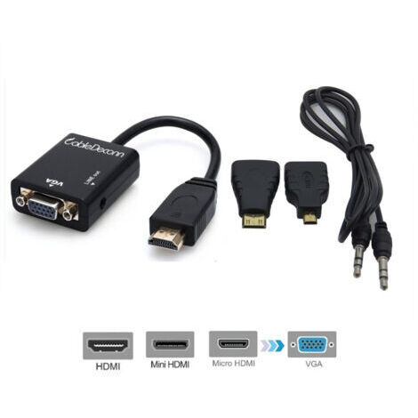 Adaptateur Convertisseur Hdmi Vers Vga 3 En 1 Avec Câble Audio Vers Mini Micro Hdmi