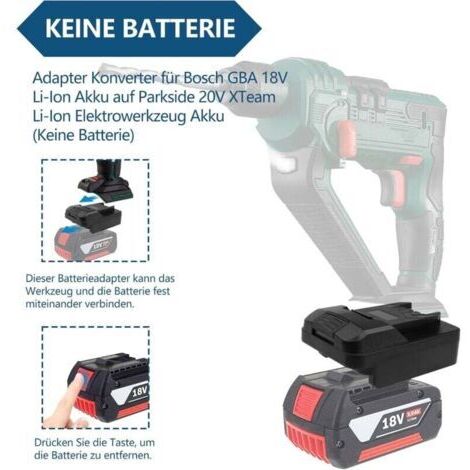 Adaptateur convertisseur pour batteries Bosch 18V Li-ion vers batteries d'outils électriques Parkside XTeam 20V Li-ion (batteries non incluses).