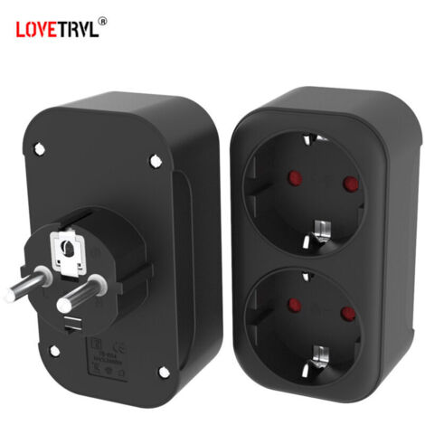 Adaptateur convertisseur prise de courant EU Power Travel 16 A 250 V CA 1 à 2 voies prise électrique française BK