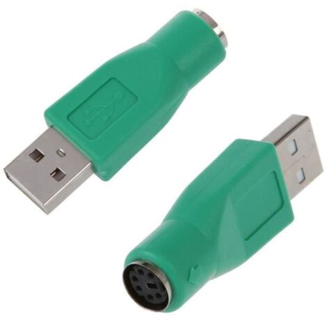 Adaptateur Convertisseur PS/2 Femelle vers USB Male pour Clavier et Souris - Vert - Lot de 2