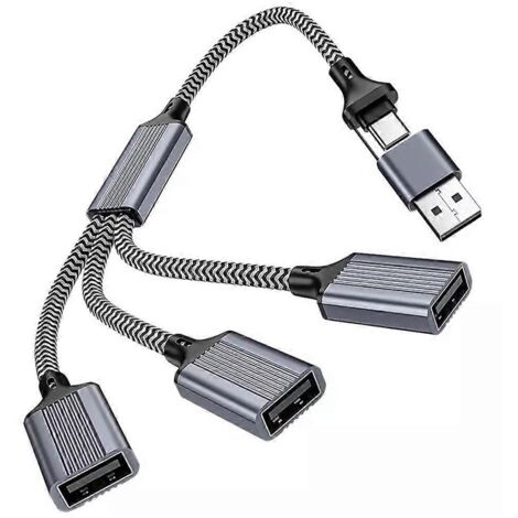 Adaptateur/convertisseur USB Type-C 2/3 en 1 vers OTG - Un pour trois ports