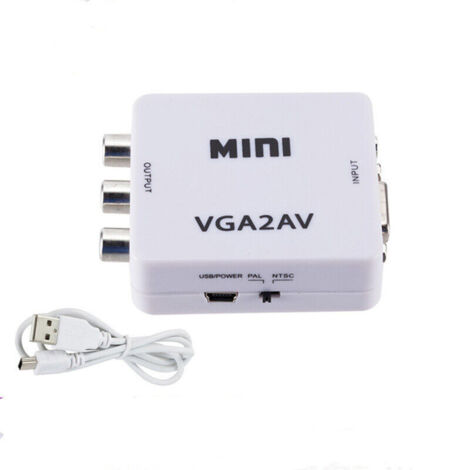 Adaptateur convertisseur vidéo AV vers VGA Composite AV/CVBS 3RCA vers VGA avec prise jack 3,5 mm