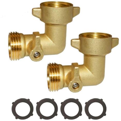 Adaptateur coudé en cuivre à 90 degrés pour tuyau d'arrosage avec vanne d'arrêt--