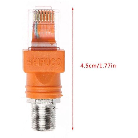 Adaptateur coupleur coaxial de type F (RF femelle) vers RJ45 mâle.