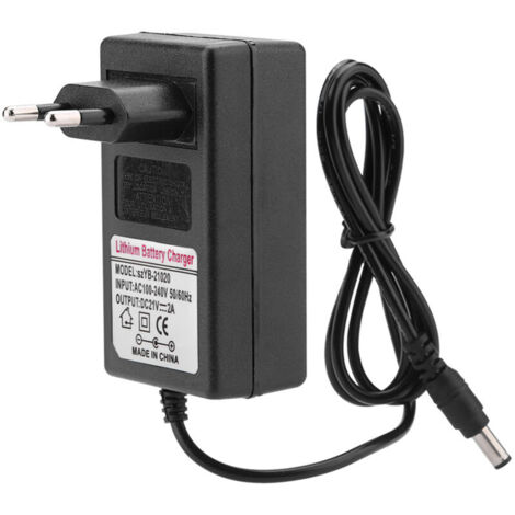 Adaptateur d'alimentation de charge sûre AC 100-240V DC 21V 2A pour batterie lithium-ion, prise EU, remplacement