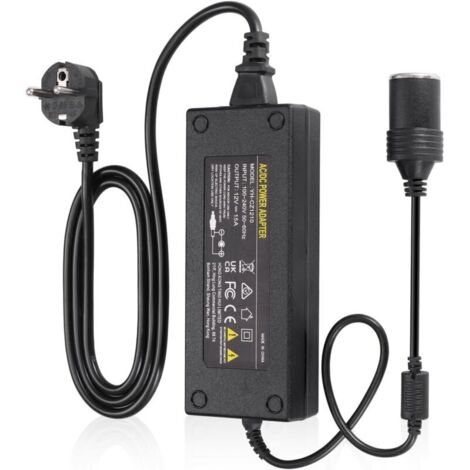 Adaptateur d'alimentation de voiture 180 W 15 A Convertisseur de tension Adaptateur 230 V à 12 V Prise allume-cigare Adaptateur d'alimentation CA à CC pour gonfleur de pneus, glacière et autres appare
