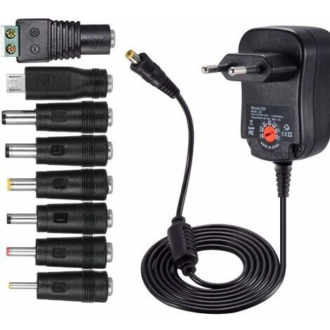 Adaptateur d'alimentation universel 12W AC DC 3V à 12V – 8 connecteurs sélectionnables – Câble 115cm – Courant 1000mA max