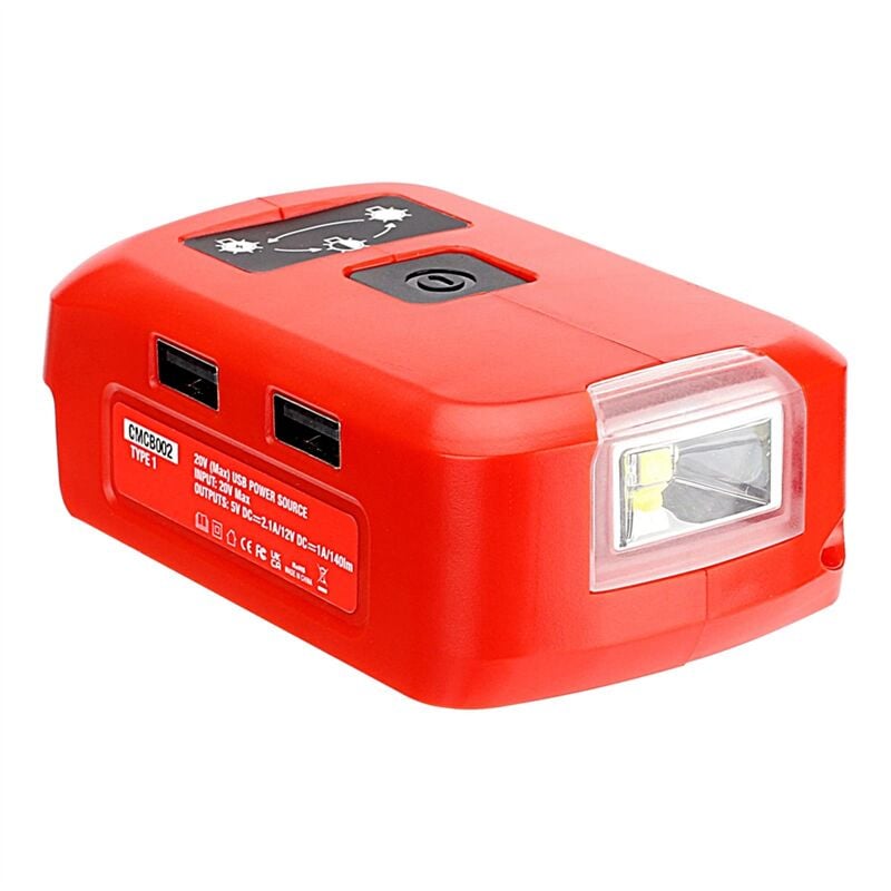 Adaptateur de Batterie pour Chargeur USB de Batterie V20, Lampe de Travail LED avec Double Chargeur USB et Port 12 V