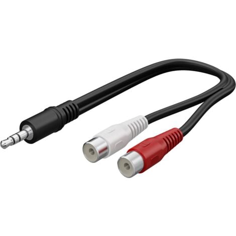 GOOBAY Adaptateur de câble audio 3,5 mm, mâle vers femelle RCA stéréo, Connecteur Jack 3,5 mm (3 broches, stéréo) 2 prises femelles Cinch (audio à gauche/droite). Longueur de câble 0.2 m
