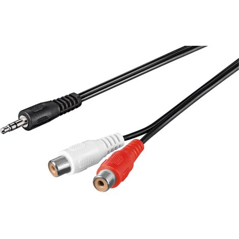 Adaptateur de Câble Audio 3,5 mm, Mâle vers Femelle RCA Stéréo, Connecteur Jack 3,5 mm (3 broches, stéréo)  2 prises femelles Cinch (audio à gauche/droite). Longueur de câble 1.5 m