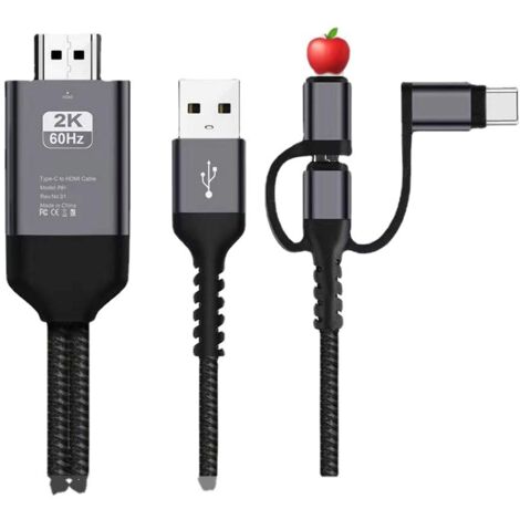 Adaptateur de câble HDMI 3 en 1 Type C/Micro USB/Mobile MHL vers HDMI Miroir Téléphone vers TV/Projecteur/Moniteur HDTV 1080P pour Téléphone Série XS/Android 5.0 et supérieur IO'S9
