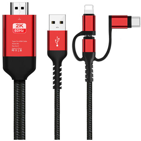 Adaptateur de câble HDMI 3 en 1 Type C/Micro USB/Mobile MHL vers HDMI Miroir Téléphone vers TV/Projecteur/Moniteur HDTV 1080P pour Téléphone Série XS/Android 5.0 et supérieur IO'S9