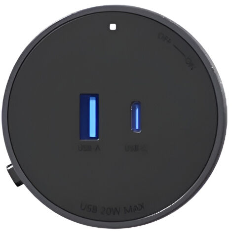 Adaptateur de Charge USB Goneo pour Rail d'alimentation modulaire, Mécanisme de Rotation on/Off, USB A et C 20 W Max - Noir