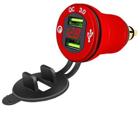 Adaptateur de chargeur de voiture en métal, double port USB, dispositif de charge rapide avec affichage de la tension pour voiture 12-24V, camion, SUV, moto， avec LED rouge