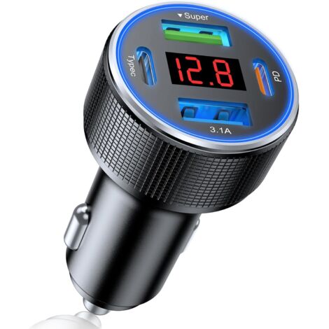 Chargeur Allume-cigare USB-C Rapide 60W - Double Port PD & QC3.0 - Pour Voiture, Compatible IPhone, Samsung, IPad