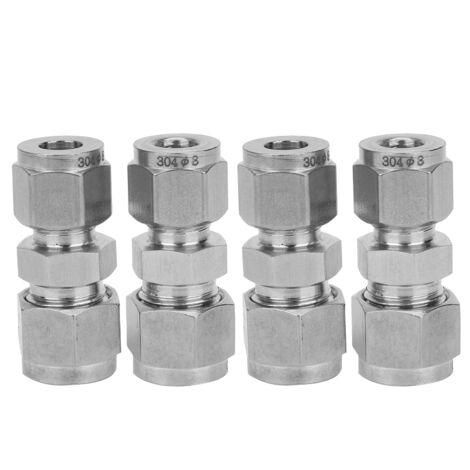 Adaptateur de Compression en Acier Inoxydable Double Bague pour Tubes (8mm/10mm) - Lot de 4 Pièces