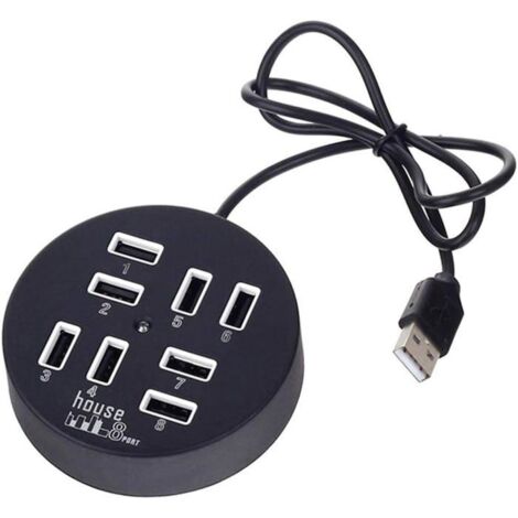 Adaptateur de distribution multiport rond pour hub USB 2.0 à 8 ports (noir)