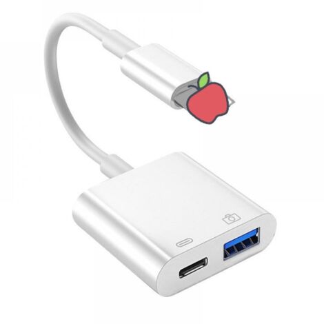Adaptateur de données OTG 2 en 1. Adaptateur USB pour iPhone/iPad, adaptateur OTG Lightning vers USB femelle