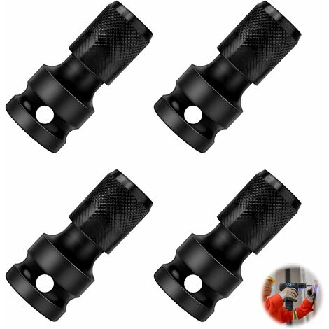 Adaptateur de Douille 1/2" Carré à 1/4" Hexagonal 4 Pcs Convertisseur de Mandrin à Démontage Rapide Adaptateur à Tige Hexagonale pour Clé à Chocs et à Cliquet à Impact Porte-embout de Tournevis,