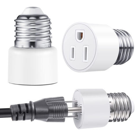 Adaptateur de douille E26/E27 à 3 broches vers prise, prise polarisée à visser pour douille d'ampoule à 3 broches, compatible avec les prises à 2/3 broches, pour porche, terrasse ou garage, lot de 2