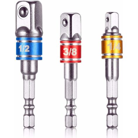 Adaptateur de douille hexagonale 3 pièces Adaptateur de douille Clé à douille Clé à douille Jeu d'écrous Extension de connexion pour tournevis sans fil, 1/4 3/8 1/2