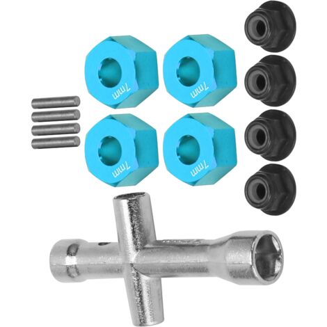 Adaptateur de moyeu hexagonal 12mm pour modèles RC 1/10, avec écrous M4 à collerette de 7mm et clé Allen, Bleu