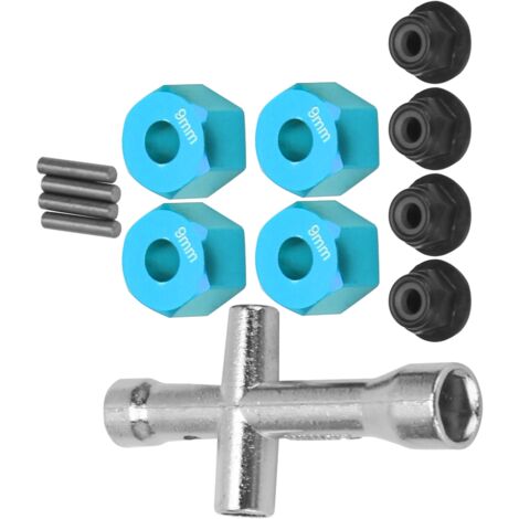Adaptateur de moyeu hexagonal 12mm pour véhicules radiocommandés 1/10, écrous de serrage M4 avec clé Allen, épaisseur 9mm, couleur bleue