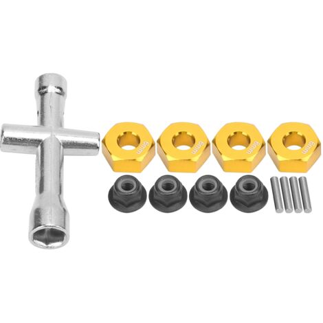 Adaptateur de moyeu hexagonal 12mm pour voiture RC 1/10, écrous de blocage M4 avec clé en croix, épaisseur 6mm, couleur or