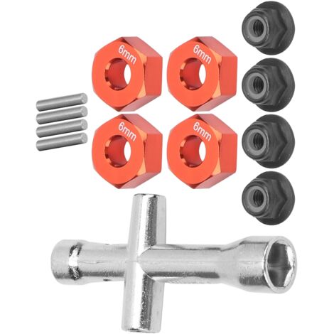 Adaptateur de moyeu hexagonale 12mm, écrous de blocage M4 avec bride 6mm pour véhicules RC 1/10 et clé en croix